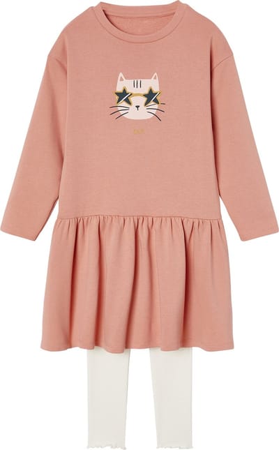 Vertbaudet Jurk van fleece en legging van ribstof meisjes