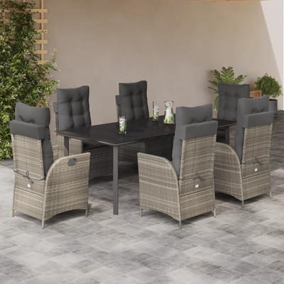 vidaXL - 7-delige - Tuinset - met - kussens - poly - rattan - grijs