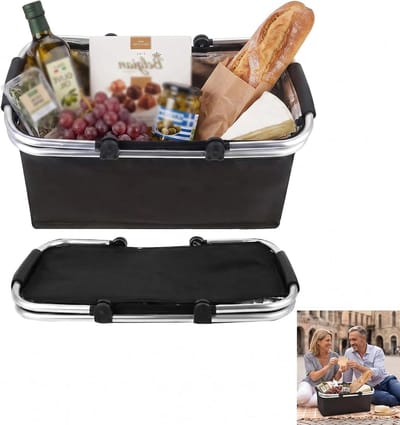 Vouwbare Winkelmand met Koelfunctie, Thermische Picknickmand, Draagbare Koelbox met Gevoerde Handvatten voor Winkelen, Reizen en Picknicken, Zwart