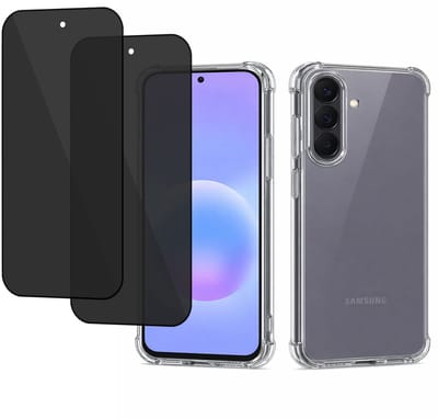 2x Hoesje met Privacy screenprotector geschikt voor Samsung Galaxy A57 5G - Luchtkussens - Siliconen Hoes - Gehard Glas - Transparant - geschikt voor Samsung Galaxy A57 5G