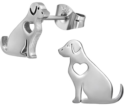 CS Joy - hond oorbellen - Chirurgisch staal - hondje met hartje oorknoppen - 10 mm