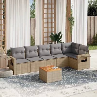 vidaXL - 7-delige - Loungeset - met - kussens - poly - rattan - beige