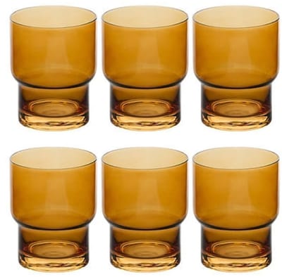 Ella Glazen Tumblers - Waterglazen - Set van 6 - Whiskyglazen - Retro Drinkglazen - Keukenglas Set - Glas - 300ml - Ø8 x 10 cm - Ochre