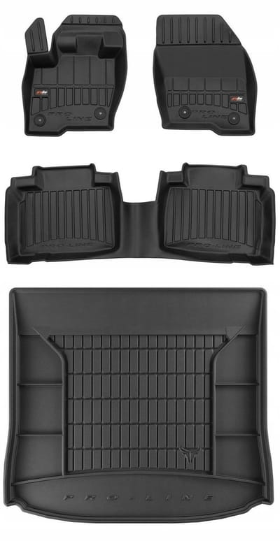 Frogum ProLine Complete Set: Luxe Rubberen Automatten + Kofferbakmat - Geschikt voor Ford Edge II vanaf 2016 - 5-deurs SUV - Perfecte Pasvorm - Geurloos TPE - Zwart