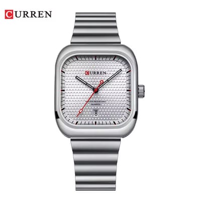 CURREN Horloge 8460 - Zilverkleurig-Wit – Heren - Quartz - Vierkante Kast - Kalender - Stalen Band - Zakelijk en Verfijnd