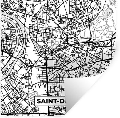 Muurstickers - Sticker Folie - Stadskaart - Frankrijk - Kaart - Saint-Denis - Plattegrond - Zwart wit - 100x100 cm - Plakfolie - Muurstickers Kinderkamer - Zelfklevend Behang XXL - Zelfklevend behangpapier - Stickerfolie