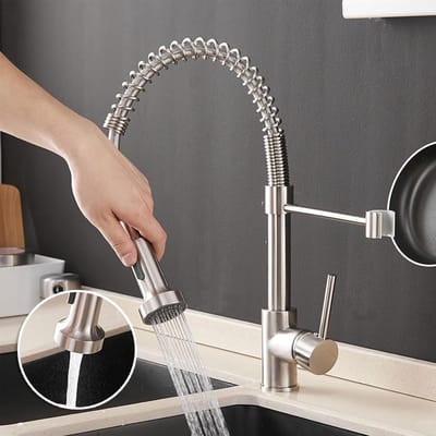 Dailygoods- Keukenkraan met veermechanisme - Uittrekbare Sproeier - Matzwarte Keukenkraan - Hoogte 50,8 cm - Loodvrij Messing - Corrosiebestendig - Keukenmengkraan