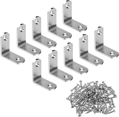 Hoekbeugels van staal, 10 stuks, 30 x 30 x 18.5 mm, roestvrijstalen L-beugels, stevige bevestiging met 20 schroeven voor optimale stabiliteit