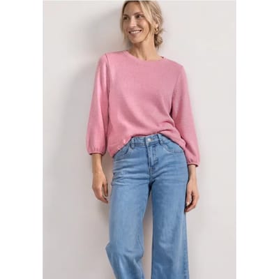 Shirt met 3/4-mouwen en ronde hals in gebreide look