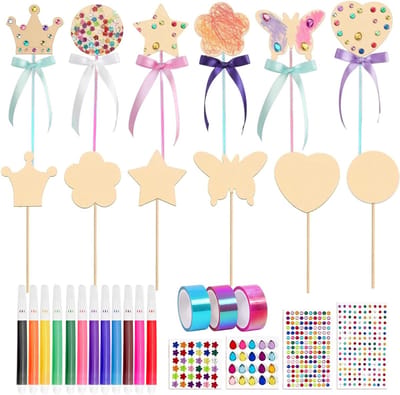 12-delige Set Magische Stokken van Hout voor DIY Prinsessen, Inclusief 12 Kleurpotloden, Plakband en Stickers voor Verjaardagsfeestjes en Creatieve Knutselprojecten