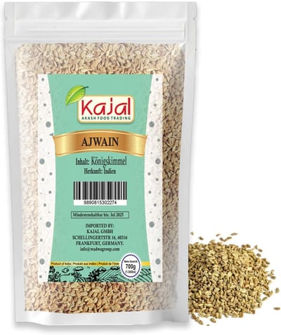 Ajwain Zaden 700g - King Cumin / Ajowan | Authentieke Indiase Specerij Voor Koken, Tadka & Ayurveda| Zuivere Zaden, Sterke, Aromatische Smaak met Kajal Sticker
