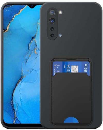 Geschikt voor Oppo Reno 3 5G Telefoonhoesje met TPU Pasjeshouder - Flexible Back Cover Case Siliconen TPU with Cardslot - Zwart - Smartphonica geschikt voor Oppo Reno3 5G