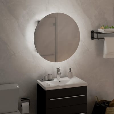 vidaXL - Badkamerkast - met - ronde - spiegel - en - LED - 40x40x17,5 - cm - grijs