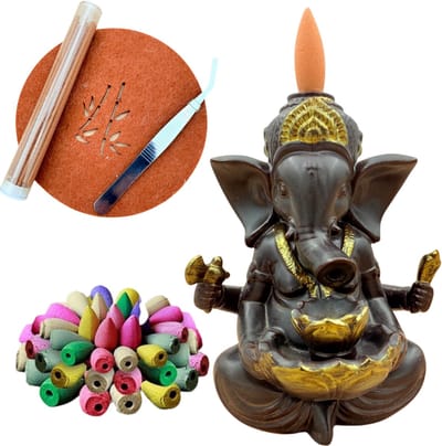 Ganesha Wierookbrander – Backflow – Inclusief Matje, Pincet, 50 Wierookkegels & Wierookstokjes