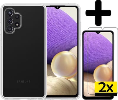 Hoesje - Met 2x Screenprotector - Geschikt voor Samsung Galaxy A32 4G - Sterk & Shockproof - Back Cover - Siliconen Case - Telefoon Hoes - Telefoonhoesjes - Transparant