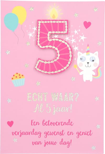 Cijferkaarten - De mooiste Leetijd - Verjaardagskaart Echt waar! Al 5 jaar! Een betoverende?