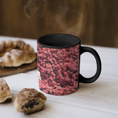 Magische Mok - Foto op Warmte Mokken - Koffiemok - Bloemen - Roze - Astronaut - Magic Mok - Beker - 350 ML - Theemok