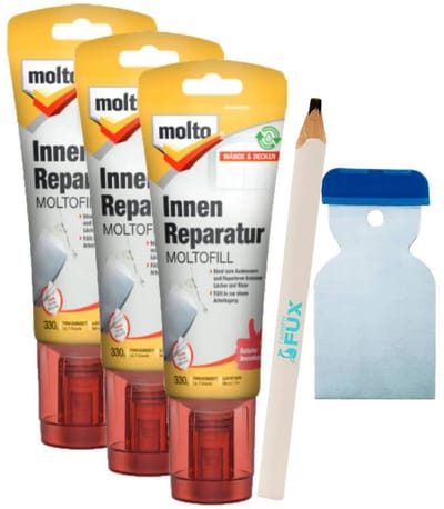 Reparatiepasta voor binnen - Set van 3 met metalen spatels voor het vullen van gaten en scheuren