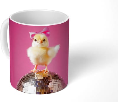 Mok - Koffiemok - Discobal - Kuiken - Strik - Mokken - 350 ML - Beker - Koffiemokken - Theemok