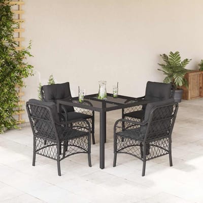 vidaXL - 5-delige - Tuinset - met - kussens - poly - rattan - zwart