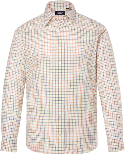 Men Plus - Heren - Geruit overhemd lange mouwen kentkraag comfortabele pasvorm - Off-white - Maat 3XL
