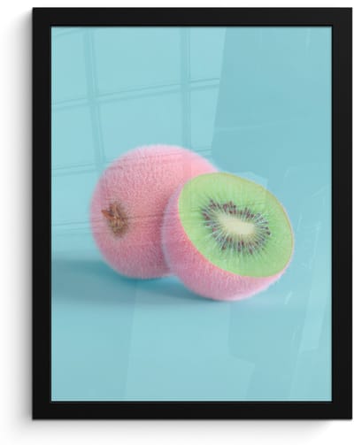 Poster in lijst - Fotolijst 30x40 cm - Posters - Kiwi - Blauw - Surrealistisch - Posterlijst zwart - Decoratie - Wanddecoratie woonkamer - Muurdecoratie slaapkamer
