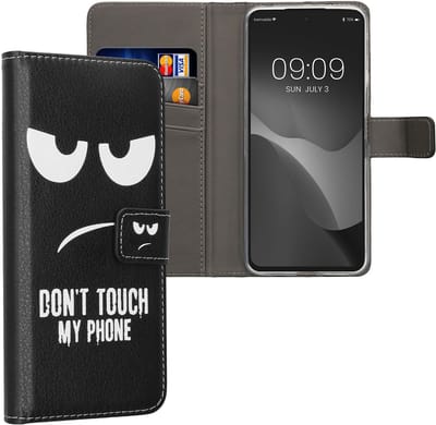kwmobile telefoonhoesje geschikt voor Xiaomi Redmi 13 - Backcover voor smartphone - Hoesje met pasjeshouder in wit / zwart - Don't Touch My Phone design