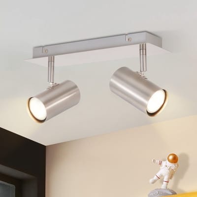 NETTLIFE Opbouwspot - rechthoekig - nikkel - 2-lichts - GU10 Fitting - Metaal - 330° draaibar Plafondspot - L 27cm - Moderne Plafondlamp - voor Woonkamer | Hal | Keuken - Zonder Lichtborn - Max.25W