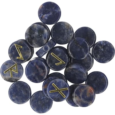 Ensemble de 25 Pierres Runiques Cristal pour Débutants en Sorcellerie Divination Méditation Spirituel Bleu