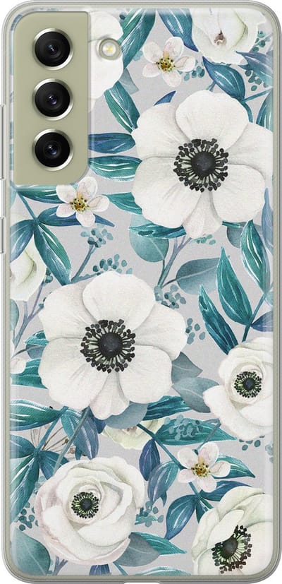 Leuke Telefoonhoesjes - Hoesje geschikt voor Samsung Galaxy S21 FE - Vlinders - Soft case - TPU - Bloemen - Blauw