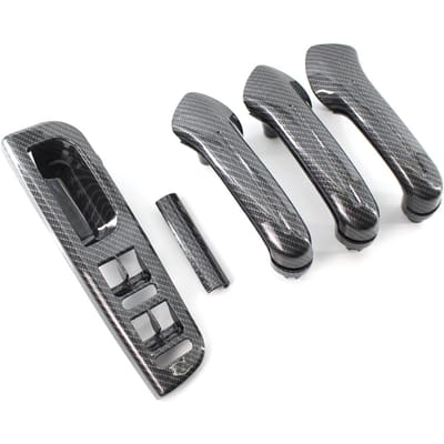 Auto Koolstofvezel Look Hoofd Raamschakelaar Bedieningspaneel Sierlijst Bezel + 3 Interieur Deurgreep Set voor VW MK4 1999 2004 gray