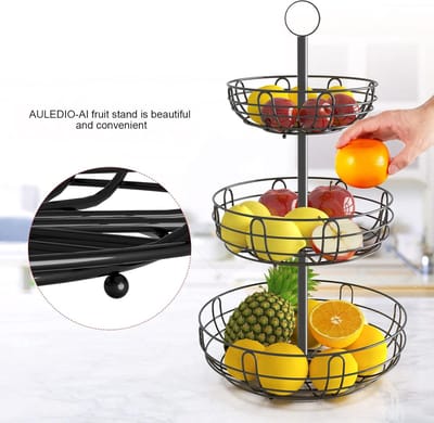 Famanu – Fruitmand 3 verdiepingen ruimtebesparend – metalen fruitetagère voor fruit en snacks