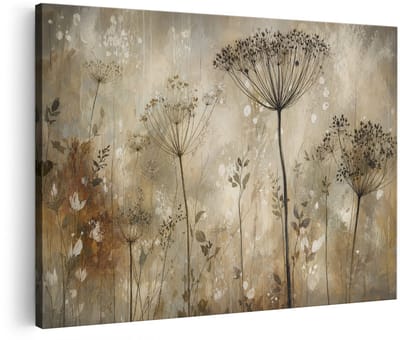 Artaza Canvas Schilderij Abstracte Bloemen - Natuurkunst in Grijs en Beige - 60x40 cm - Wanddecoratie Woonkamer - Schilderijen - Muurdecoratie
