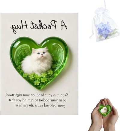 Inspirational Greeting Card | Heart-Shaped Sleeping Cat Memorial Postcard,Encouraging Quotes Note Card - For Women Boys Girls Youth Teens Grandmother Grandfather Wife Husband