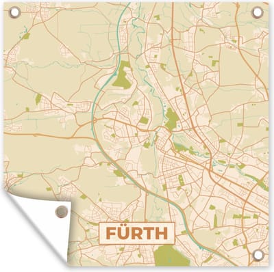 Tuin poster Fürth - Plattegrond - Stadskaart - Vintage - Kaart - 200x200 cm - Tuindoek