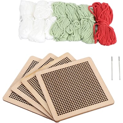 Kit de Point de Croix Débutant 4 Pièces Motif Floral Kit de Démarrage Broderie Rose vert clair
