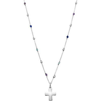 Luxenter 925 sterling zilveren ketting met zirkonia-saffier, afwerking in rhodium - Kruis