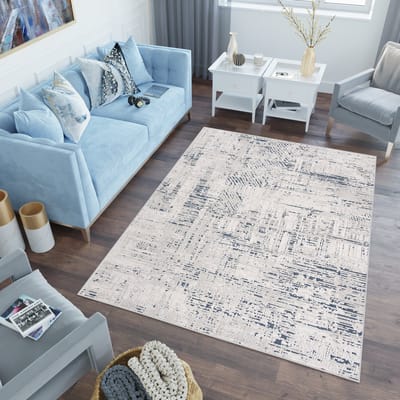 Tapiso Lotus Vloerkleed Blauw Marineblauw Laagpolig Woonkamer Tapijt Maat- 160x220