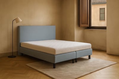 Boxspring Vendita vlak 160x210 cm Luxe Pocketvering Stof lichtblauw Gratis 2x Hoofdkussens