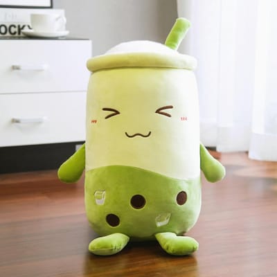 Schattig Fruitdrank Pluche Speelgoed Zacht Gevuld Groene Appel Roze Aardbei Smaak Milk Tea Knuffelkussen tapiocaballetjes Bubble Tea Kussen 22-24cm