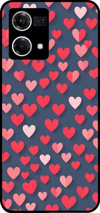 Smartphonica Telefoonhoesje Geschikt voor Oppo Reno 8 4G met Roze en Rode Hartjes Opdruk - TPU Backcover Case With Rosé and Red Heart Design geschikt voor Oppo Reno8 4G