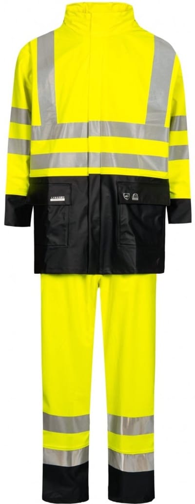 Fluor geel / donkerblauwe Hi-Vis regenpak van Lyngsøe Rainwear XXL