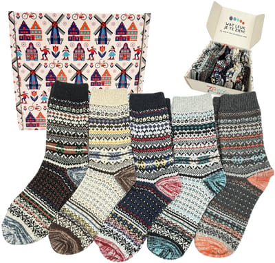 Tutti Footi - Vintage sokken set Hati - 5 paar - maat 38-42 - Warme wintersokken dames/heren met Noors design