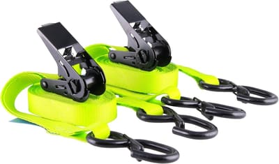 Spanbanden met ratel - 4 meter lengte - 25 mm breedte - neon-geel - S-haak - 800 kg - DIN EN 12195-2