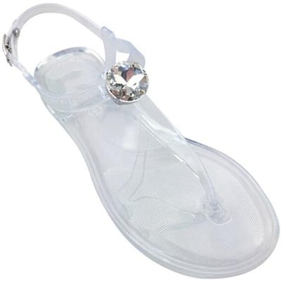 Zomer Platte Bodem Clip Toe Vrouwen Sandalen Mode Strass Meisje Schoeisel Plus Size Slippers Comfortabele Dames Jelly Schoenen 41 transparant