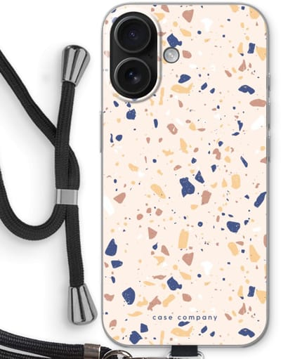 Case Company® - Hoesje met koord geschikt voor iPhone 16 hoesje met Koord - Terrazzo N°23 - Telefoonhoesje met Zwart Koord - Bescherming aan alle Kanten en Over de Schermrand