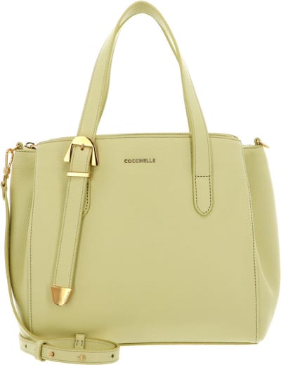 COCCINELLE Leren Handtas Schoudertas Coccinelle Gleen Handbag Grained Leather Lime Wash Lichtgeel