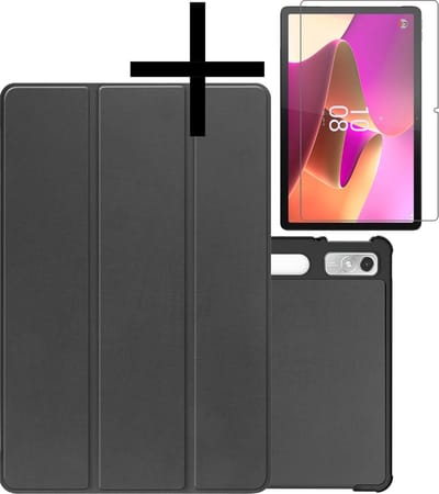 Hoes - Geschikt voor Lenovo Tab P11 Pro - Met Screenprotector - Trifold Bookcase - Hard Cover Case - Met Uitsparing Geschikt voor Lenovo Pen - Hardcover Book - Tablet Hoesje - Zwart