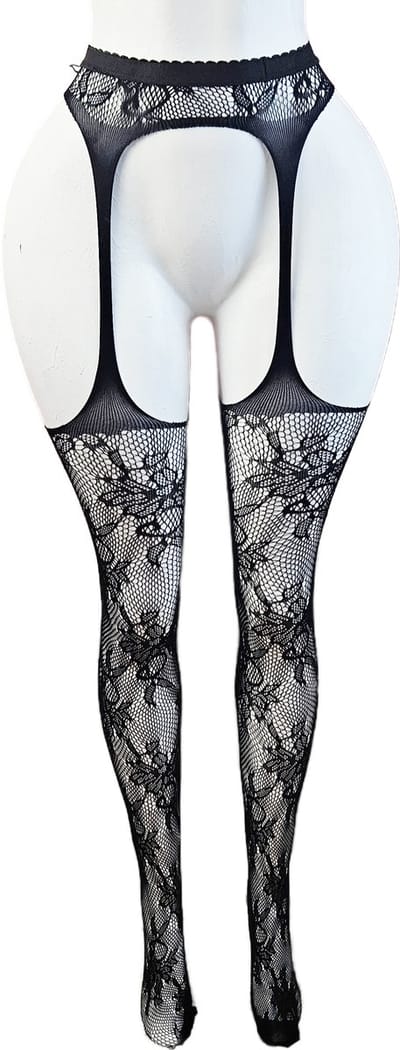BamBella ® - Panty -Onesize - open kruis hoge kousen broek Dames - Onesize - sexy Erotische lingerie van kant zwart