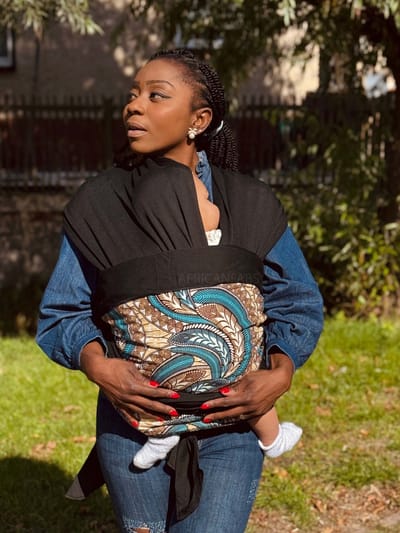 Afrikaanse Print Draagdoek / Draagzak / baby wrap / baby sling - Beige Blauwe Feather - Baby wrap carrier